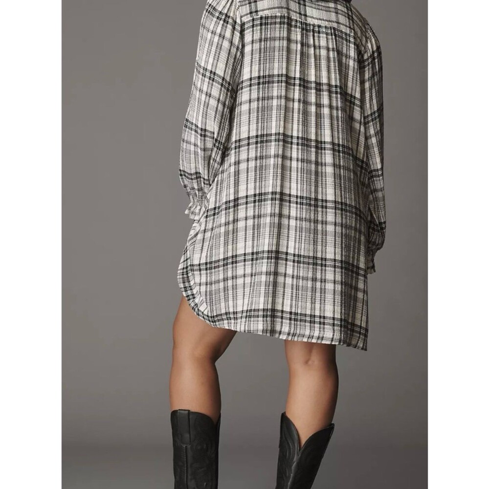 NWT Pilcro Anthropologie Keira Long Sleeve Black & White Plaid Shirt Dress - 2X - Picture 2 of 9
